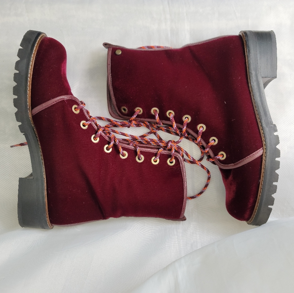 Stuart Weitzman Bordeaux Velvet Combat Boots 8
